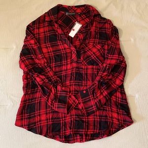 Large New York & Company Red/Black Plaid Top
